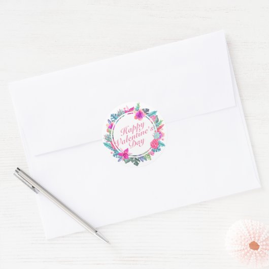 Tropische Valentijnsdag Bloemen Lijst Sticker (Envelop)