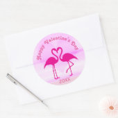 Tropische Valentijnsdag Flamingo Roze Aangepast Ja Ronde Sticker (Envelop)