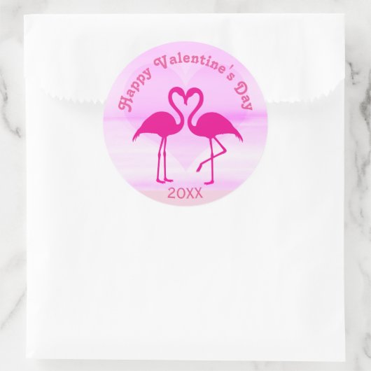 Tropische Valentijnsdag Flamingo Roze Aangepast Ja Ronde Sticker (Tas)