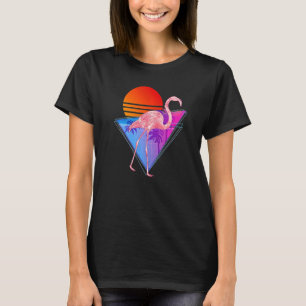 Tropische Vaporwave Retro Palmbomen Vogel Roze Fla T-shirt