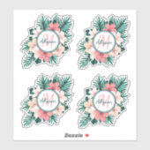 Tropische varen Hibiscus Lijst Monogram Contour Sticker (Vel)