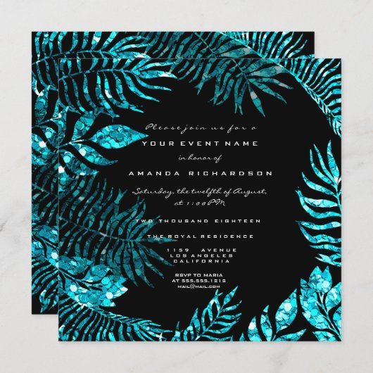 Tropische varenbladeren Lijst oceaan blauw zwart t Kaart (Voorkant / Achterkant)