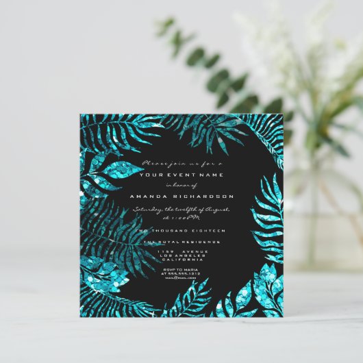 Tropische varenbladeren Lijst oceaan blauw zwart t Kaart (Staand voorkant)