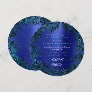 Tropische varenbladeren omlijst Blauwgroen aquatis Kaart