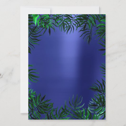 Tropische varenbladeren omlijst met aquamarijn en  kaart (Achterkant)