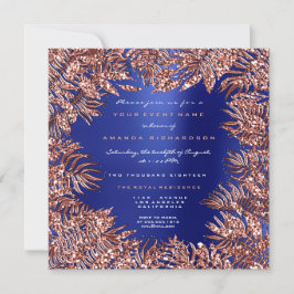 Tropische varenbladeren omlijst roze goud koperbla kaart