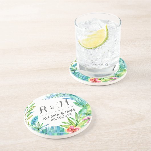 Tropische ventilator en lederen Wreater Spring Wed Zandsteen Onderzetter (Zijkant)