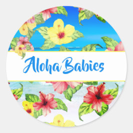 Tropische ventilatorkannen Aloha Baby shower Ronde Sticker
