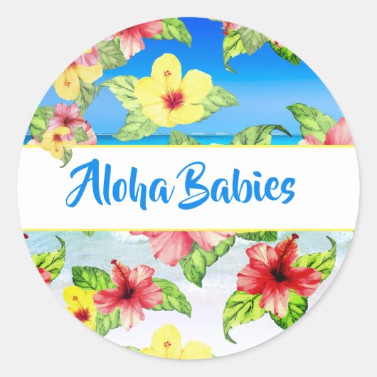 Tropische ventilatorkannen Aloha Baby shower Ronde Sticker (Voorkant)