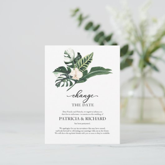 Tropische verandering van de datum bruiloft uitste briefkaart (Staand voorkant)