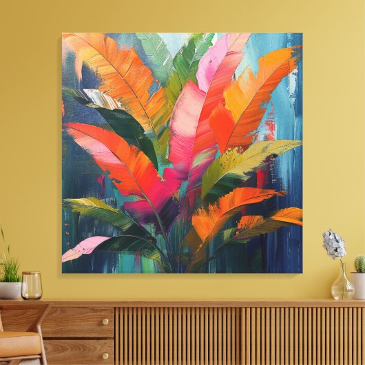 Tropische veren – Levendige botanische abstractie Canvas Afdruk (Insitu (Woonkamer))