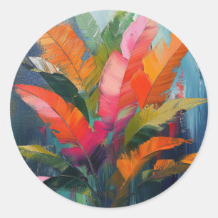 Tropische Veren – Levendige Botanische Abstractie Ronde Sticker