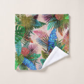 Tropische veren, palmen en bladeren van bananen bad handdoek (Wasdoekje)