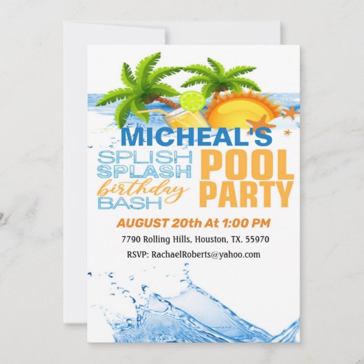 Tropische verjaardag Bash Pool Party uitnodiging (Voorkant)