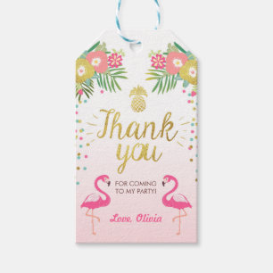 Tropische verjaardag bedankt labels Flamingo Luau Cadeaulabel