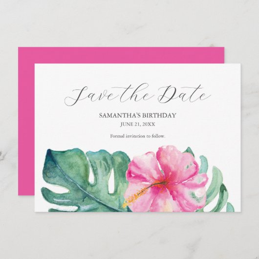 Tropische Verjaardag Bewaar de Datumkaarten Save The Date (Voorkant / Achterkant)