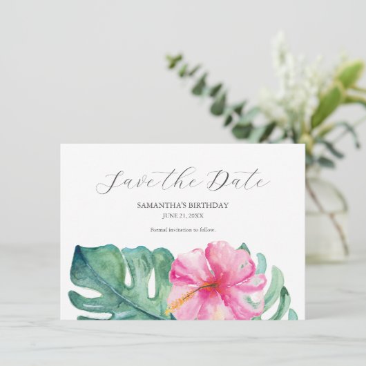 Tropische Verjaardag Bewaar de Datumkaarten Save The Date (Staand voorkant)