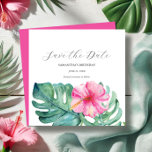 Tropische Verjaardag Bewaar de Datumkaarten Save The Date<br><div class="desc">Kondig uw mijlpaal verjaardag in stijl aan met deze unieke vierkante bewaar de datumkaarten! Met een elegante bovenrand van waterverf tropische bloemen en monstera palmbladeren, stralen ze tropische charme uit. "Save the Date" is smaakvol getypt in houtskoolgrijs tegen een knapperige witte achtergrond. Pas uw gegevens aan met behulp van de...</div>