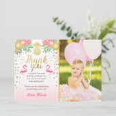 Tropische Verjaardag Dank u kaart Luau Flamingo (Staand voorkant)