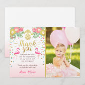 Tropische Verjaardag Dank u kaart Luau Flamingo (Voorkant / Achterkant)