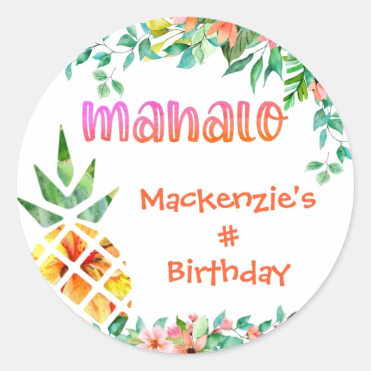 Tropische Verjaardag MAHALO Dank u Ananas Ronde Sticker (Voorkant)