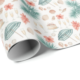 Tropische Verjaardag Palmbladeren & Champagneglaze Cadeaupapier