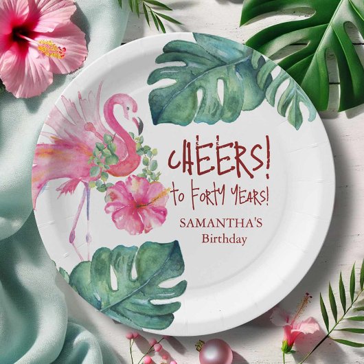 Tropische Verjaardag Roze Flamingo Papieren Bordje