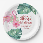 Tropische Verjaardag Roze Flamingo Papieren Bordje (Voorkant)