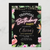 Tropische Verjaardag Uitnodiging, Neon Verjaardag  Kaart (Voorkant / Achterkant)