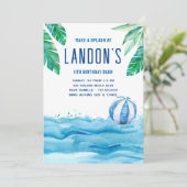 Tropische verjaardag zwembad feest kaart (Staand voorkant)