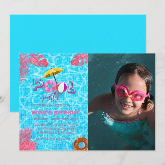 Tropische verjaardag zwembad feest kaart (Voorkant / Achterkant)