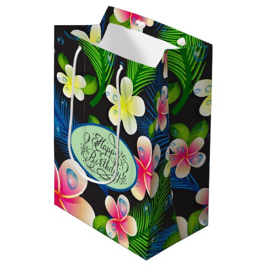 Tropische Verjaardags Bloem Gemiddelde Cadeautas (Voorkant Gekanteld)