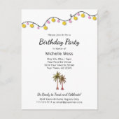 Tropische verjaardagsfeest stringlights palmbomen uitnodiging briefkaart (Voorkant)