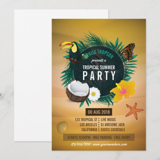 Tropische verjaardagsfeest uitnodiging (Voorkant / Achterkant)