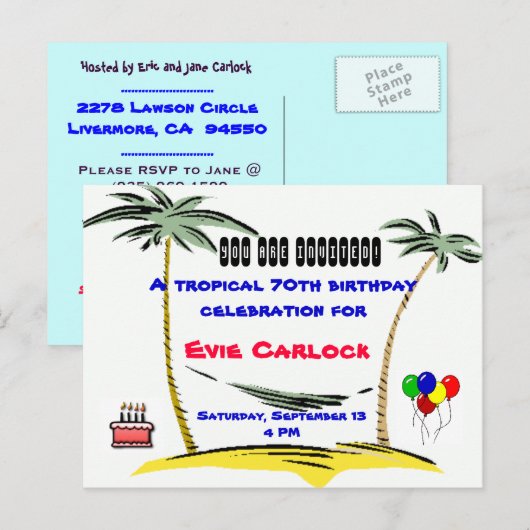 Tropische verjaardagsfeestuitnodiging uitnodiging briefkaart (Voorkant / Achterkant)