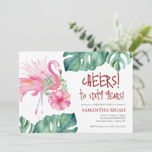 Tropische verjaardagsuitnodiging voor 60e kaart (Staand voorkant)