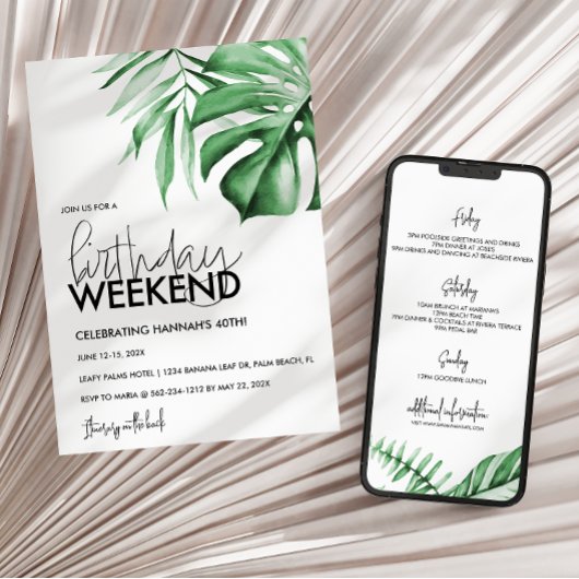 Tropische verjaardagsweekend uitnodiging + Reispro