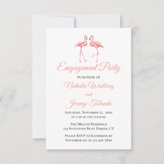 Tropische verlovingsfeest roze flamingo bruiloft kaart (Voorkant)