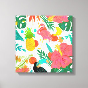 Tropische Vibe Bloemen Bladeren Zomer Chic Canvas Afdruk