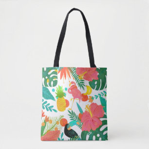 Tropische Vibe Bloemen Bladeren Zomer Chic Tote Bag