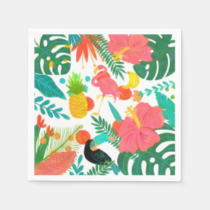 Tropische Vibe Bloemen Bladeren Zomer Luau Feest Servet
