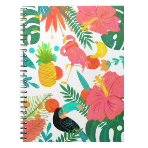 Tropische Vibe Bloemen Bladeren Zomer Luau Notitieboek