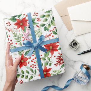 Tropische Vibe Kerst Poinsettia Patroon Cadeaupapier