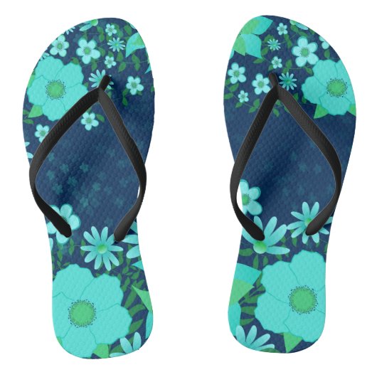 Tropische Vibe Navy en turquoise Teenslippers (Voetbed)