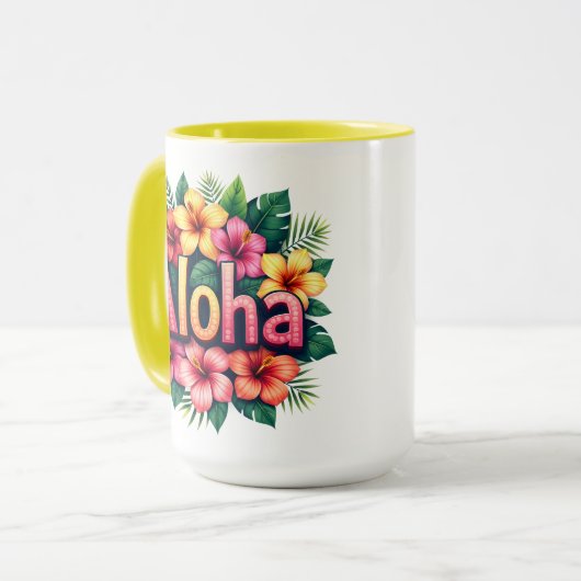 Tropische Vibes Hawaiian Aloha Flower Mok (Voorkant links)