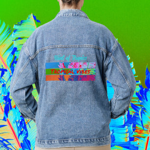 Tropische Vibes Kleurrijke Palm Fronds met Naam Denim Jacket