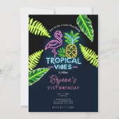 Tropische Vibes Neon Glow verlaat verjaardagsfeest Kaart (Voorkant)
