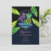 Tropische Vibes Neon Glow verlaat verjaardagsfeest Kaart (Staand voorkant)