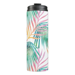 Tropische Vibes Roze en Blauwgroen Waterverf Palm  Thermosbeker