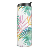 Tropische Vibes Roze en Blauwgroen Waterverf Palm Thermosbeker (Gedraaid links)